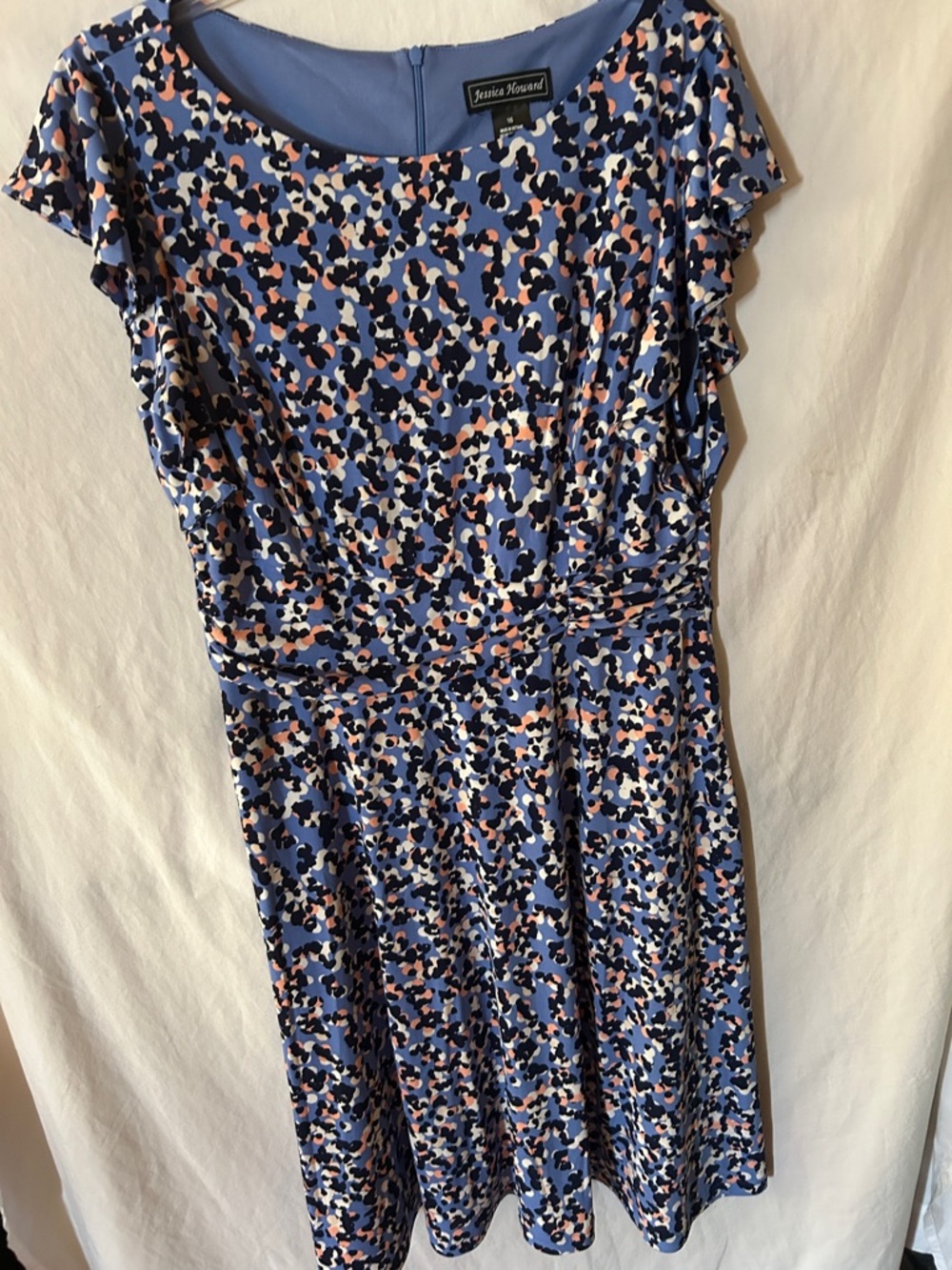 Jessica Howard Blue Print Fit-and-Flare Midi Dress with Pink Accents